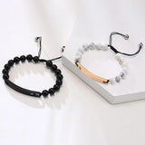 Engraved ID Bracelet for Couples, Beaded Chain Link, Cubic Zirconia Charm