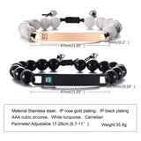Engraved ID Bracelet for Couples, Beaded Chain Link, Cubic Zirconia Charm