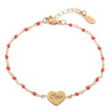 Personalized Red Bead Bracelet Engraved Name Stainless Steel Bangle
