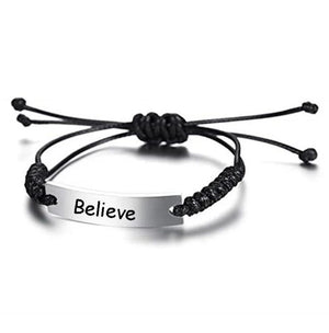 Personalized Woven Leather Name Bracelet Women's Bangle Stainless Steel