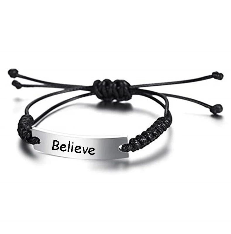 Personalized Woven Leather Name Bracelet Women's Bangle Stainless Steel