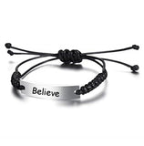 Personalized Woven Leather Name Bracelet Women's Bangle Stainless Steel