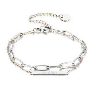 Layer Bracelet Personality Nameplate Rectangle Pendant Stainless Steel Bracelet