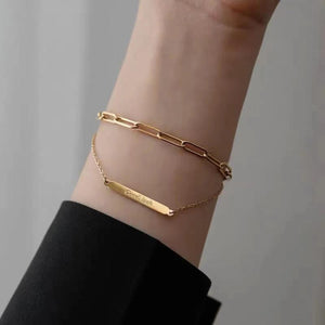 Layer Bracelet Personality Nameplate Rectangle Pendant Stainless Steel Bracelet