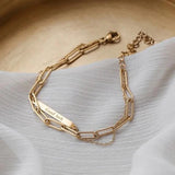 Layer Bracelet Personality Nameplate Rectangle Pendant Stainless Steel Bracelet