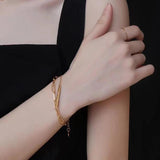 Layer Bracelet Personality Nameplate Rectangle Pendant Stainless Steel Bracelet