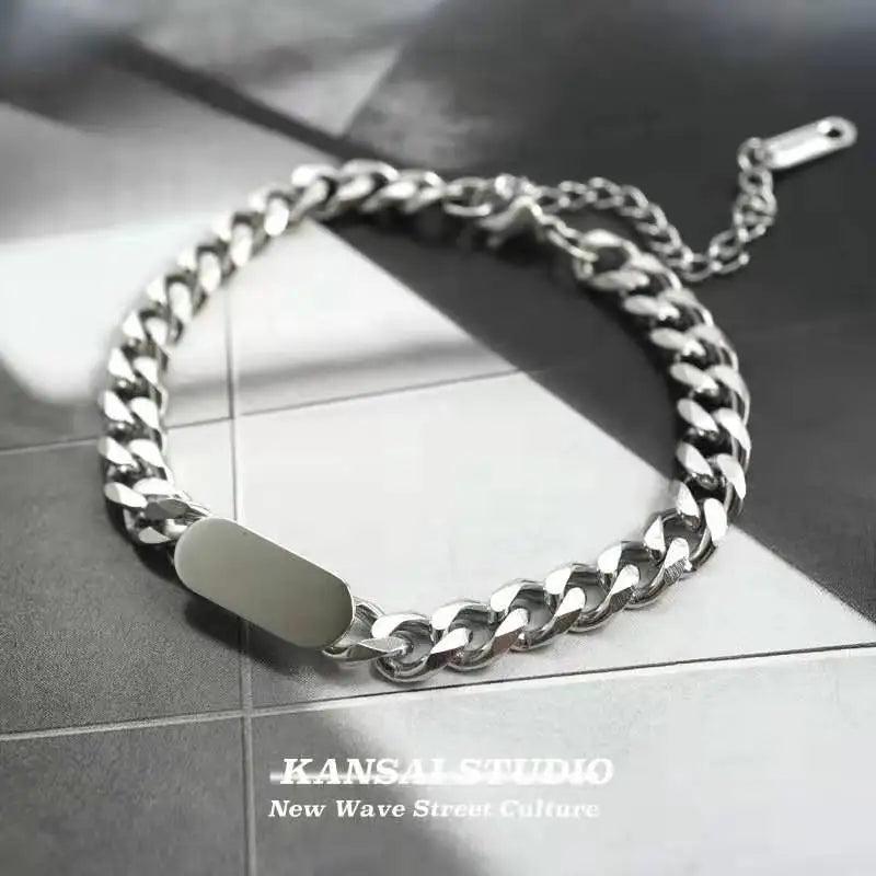 Engraving Name Letters Bracelets Stainless Steel Cuban Chain Couple Jewelry