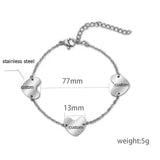 Personalized 3 Hearts Bracelet with Engraved Name Stainless Steel