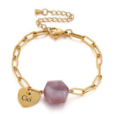 Engraved Heart Bracelet Stainless Steel Chain Glass Stones