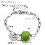 Engraved Heart Bracelet Stainless Steel Chain Glass Stones