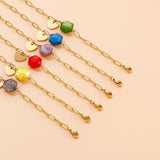 Engraved Heart Bracelet Stainless Steel Chain Glass Stones