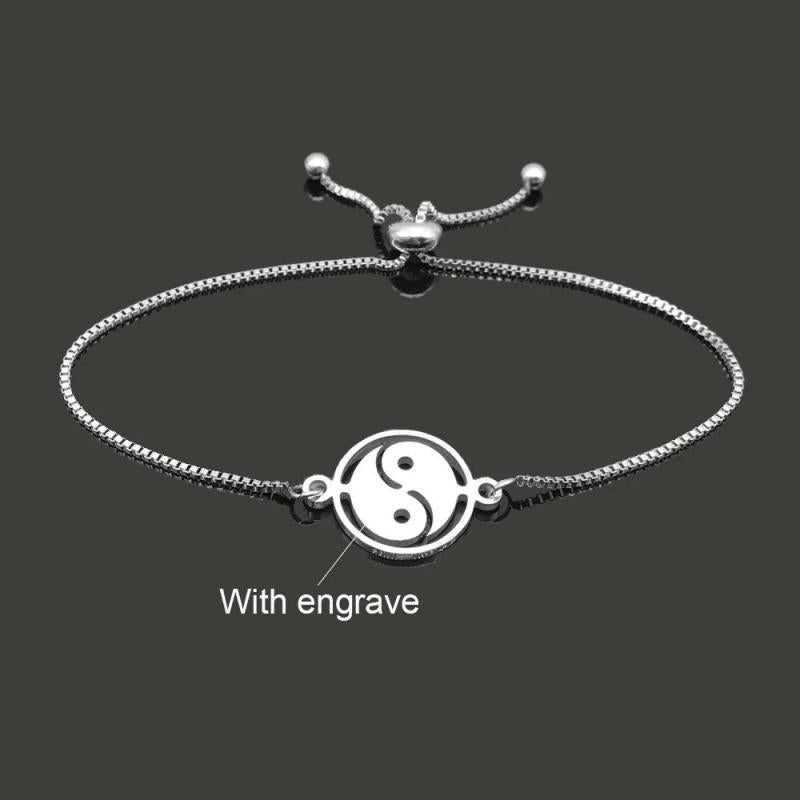 Yin Yang Bracelet with Engraved Letters Stainless Steel for Women
