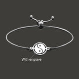 Yin Yang Bracelet with Engraved Letters Stainless Steel for Women