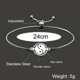 Yin Yang Bracelet with Engraved Letters Stainless Steel for Women