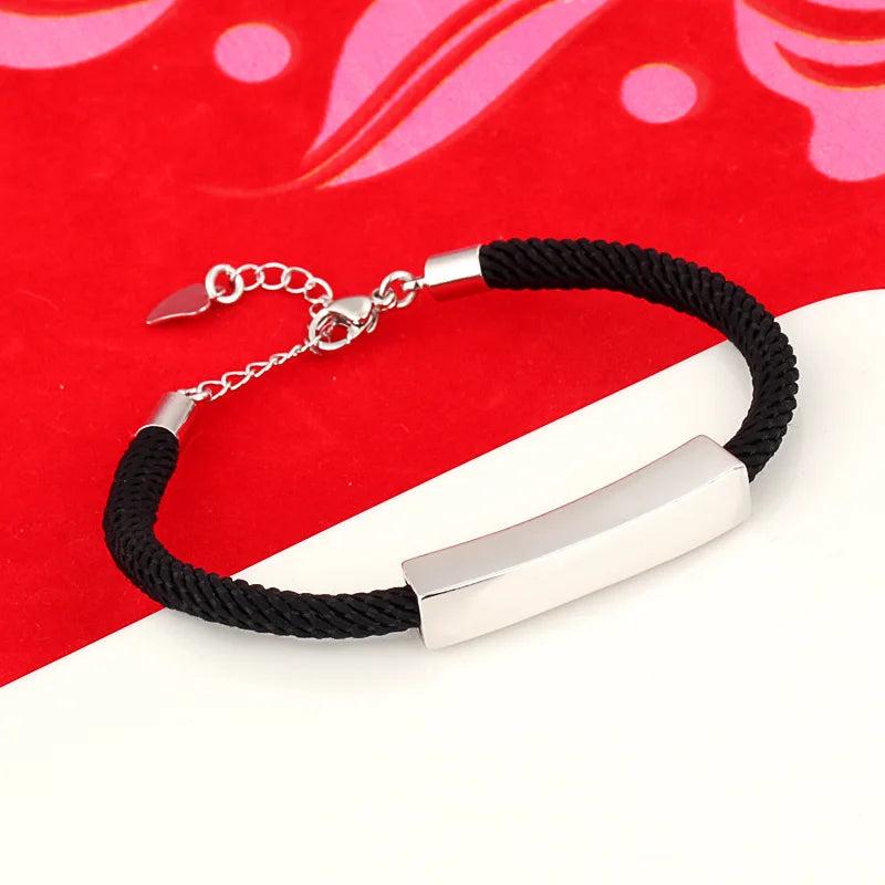 Customized Red Rope Bracelet Silver Bangles Unisex Charms Chain