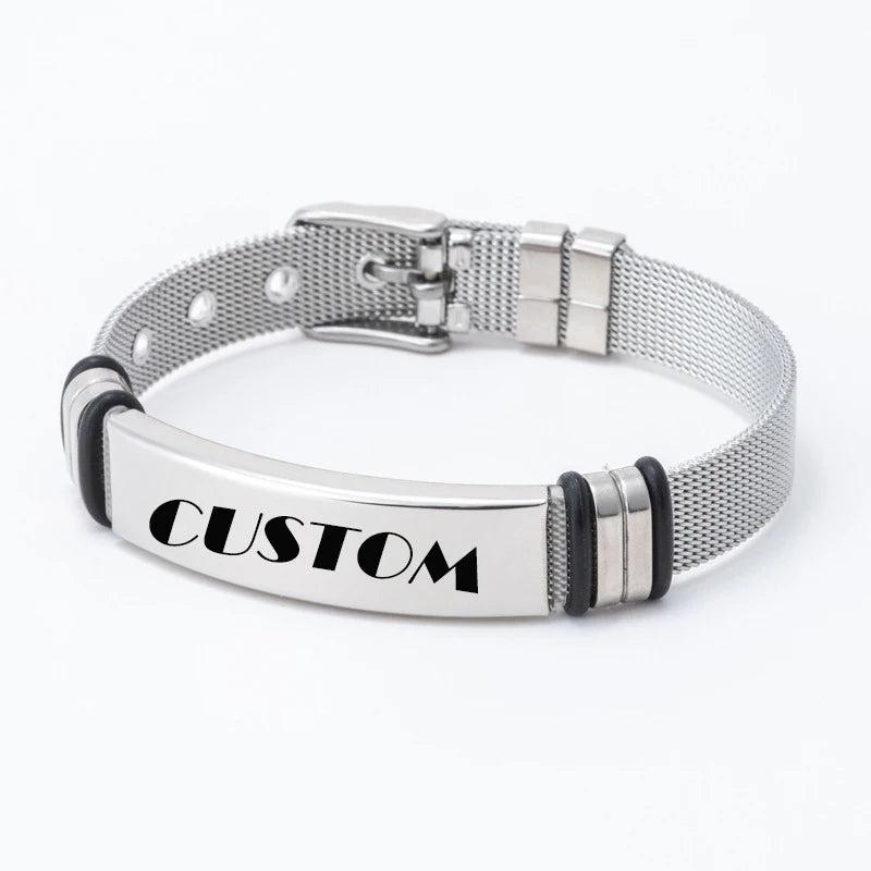 Men's Engraved Stainless Steel Name Date Bracelet