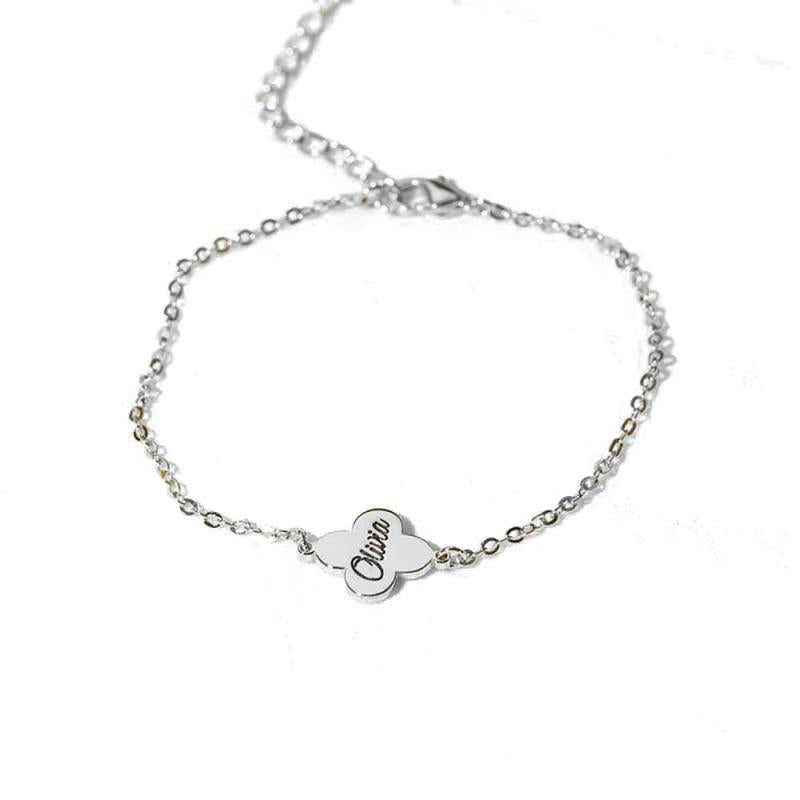Clover Name Bracelet Personalized Nameplate Pendant Stainless Steel
