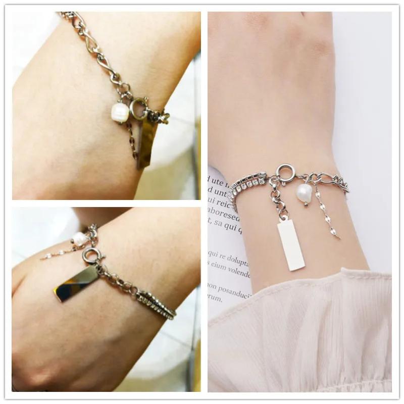 Engraved Bracelet Never Fade Diamond Claw Chain Adjustable Bangle