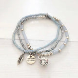 Dongmu Feather & Leaves Crystal Strand Bracelet Matte Vintage