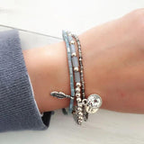 Dongmu Feather & Leaves Crystal Strand Bracelet Matte Vintage