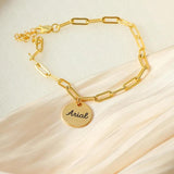 Round Name Bracelets Personalized Stainless Steel Chain Nameplate Bangle