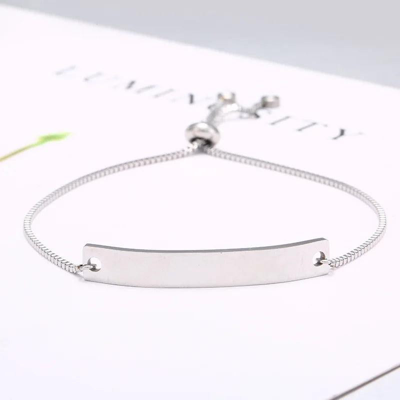 Stainless Steel Curved Bar Bracelet Metal Name Plate Jewelry