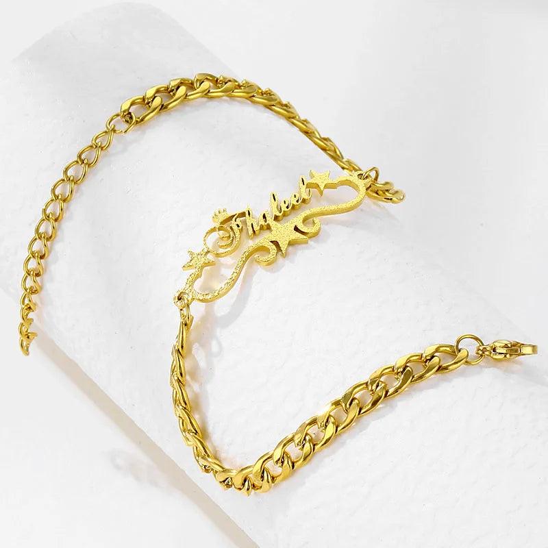 Personalized 5mm Cuban Frosted Name Bracelet Stainless Steel Women