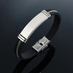 Stainless Steel Bracelet Men Wrist Band Rudder Silicone Mesh Insert Punk