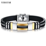 Stainless Steel Bracelet Men Wrist Band Rudder Silicone Mesh Insert Punk