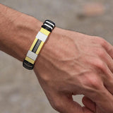 Stainless Steel Bracelet Men Wrist Band Rudder Silicone Mesh Insert Punk