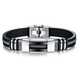 Stainless Steel Bracelet Men Wrist Band Rudder Silicone Mesh Insert Punk