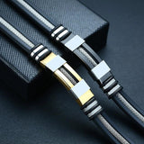 Stainless Steel Bracelet Men Wrist Band Rudder Silicone Mesh Insert Punk