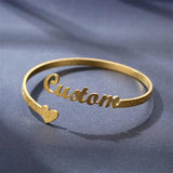 Personalized Stainless Steel Name Bracelet with Heart - Women's Bangle