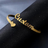 Personalized Stainless Steel Name Bracelet with Heart - Women's Bangle
