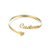 Personalized Stainless Steel Name Bracelet with Heart - Women's Bangle
