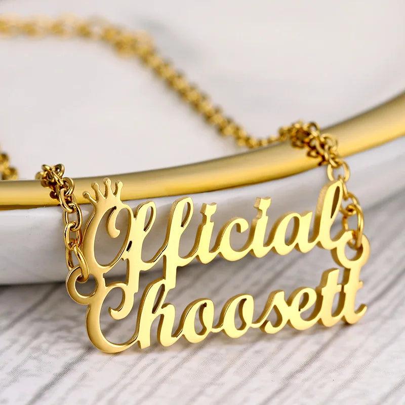 Personalized Double Name Bracelet for Women Stainless Steel Charms Nameplate Ban