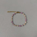 Romantic Purple Pink Flower Chain Bracelet Charm Stainless Steel