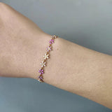 Romantic Purple Pink Flower Chain Bracelet Charm Stainless Steel
