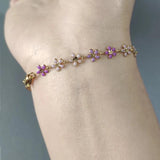 Romantic Purple Pink Flower Chain Bracelet Charm Stainless Steel