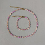 Romantic Purple Pink Flower Chain Bracelet Charm Stainless Steel