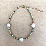 Bohemian Elastic Seed Bead Shell Bangle Set for Women