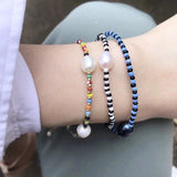 Bohemian Elastic Seed Bead Shell Bangle Set for Women