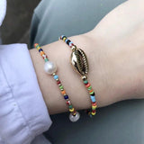 Bohemian Elastic Seed Bead Shell Bangle Set for Women