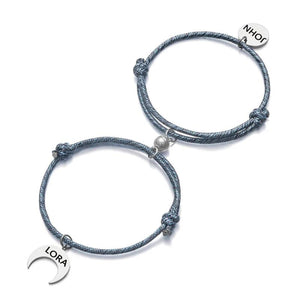 Personalized Couple Bracelets Engraved Name Date Sun Moon Magnetic Clasps