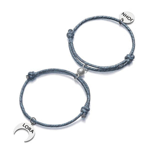 Personalized Couple Bracelets Engraved Name Date Sun Moon Magnetic Clasps