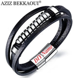 Stainless Steel Round Bracelet Fashionable Men Leather Bracelet Gift