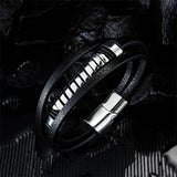 Stainless Steel Round Bracelet Fashionable Men Leather Bracelet Gift