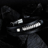 Stainless Steel Round Bracelet Fashionable Men Leather Bracelet Gift