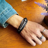 Stainless Steel Round Bracelet Fashionable Men Leather Bracelet Gift