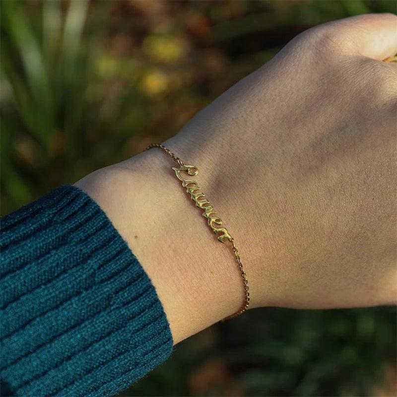 Custom Stainless Steel Name Bracelet for Her - Personalized Letter Charm Jewelry